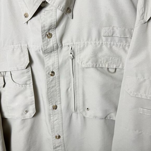 Quest Vented Back Long Sleeve Fishing Button Up Shirt Nylon Zip Tan Men’s XL - Picture 4 of 12